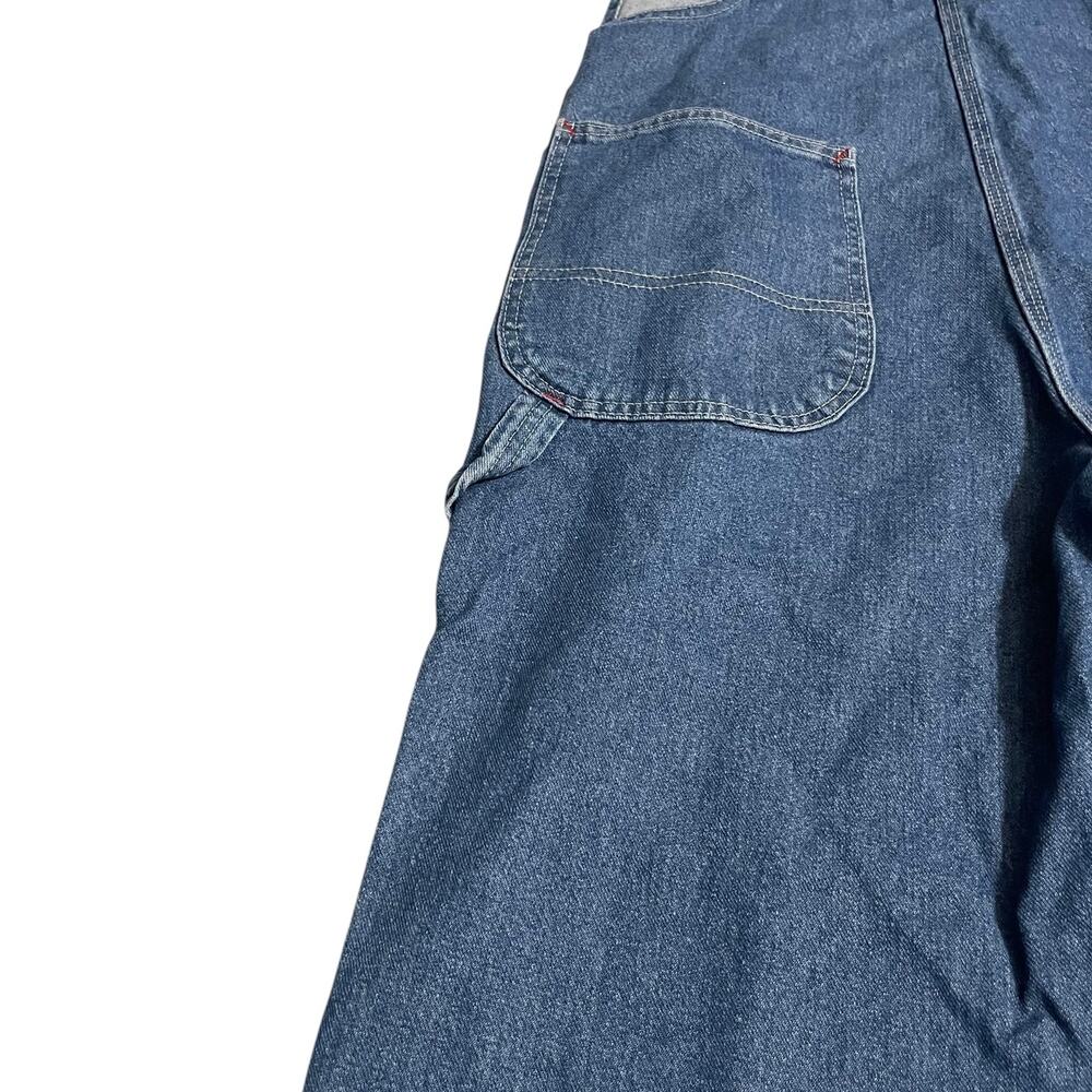 Dickies Mens Size 32 Carpenter Blue Denim Triple Stitch Bib Overalls Side Button - Picture 6 of 10